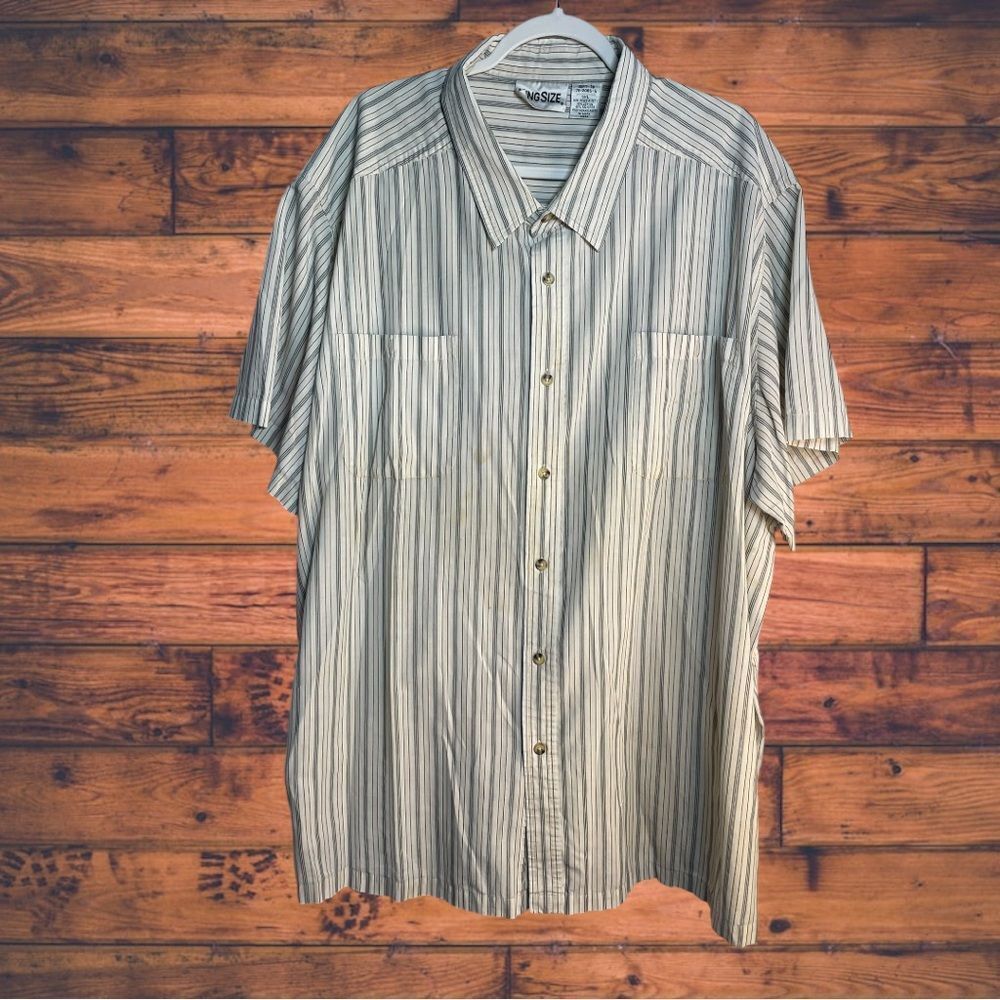5 for $25🔥King Size‎ White Vertical Striped Button Front Shirt 5XL